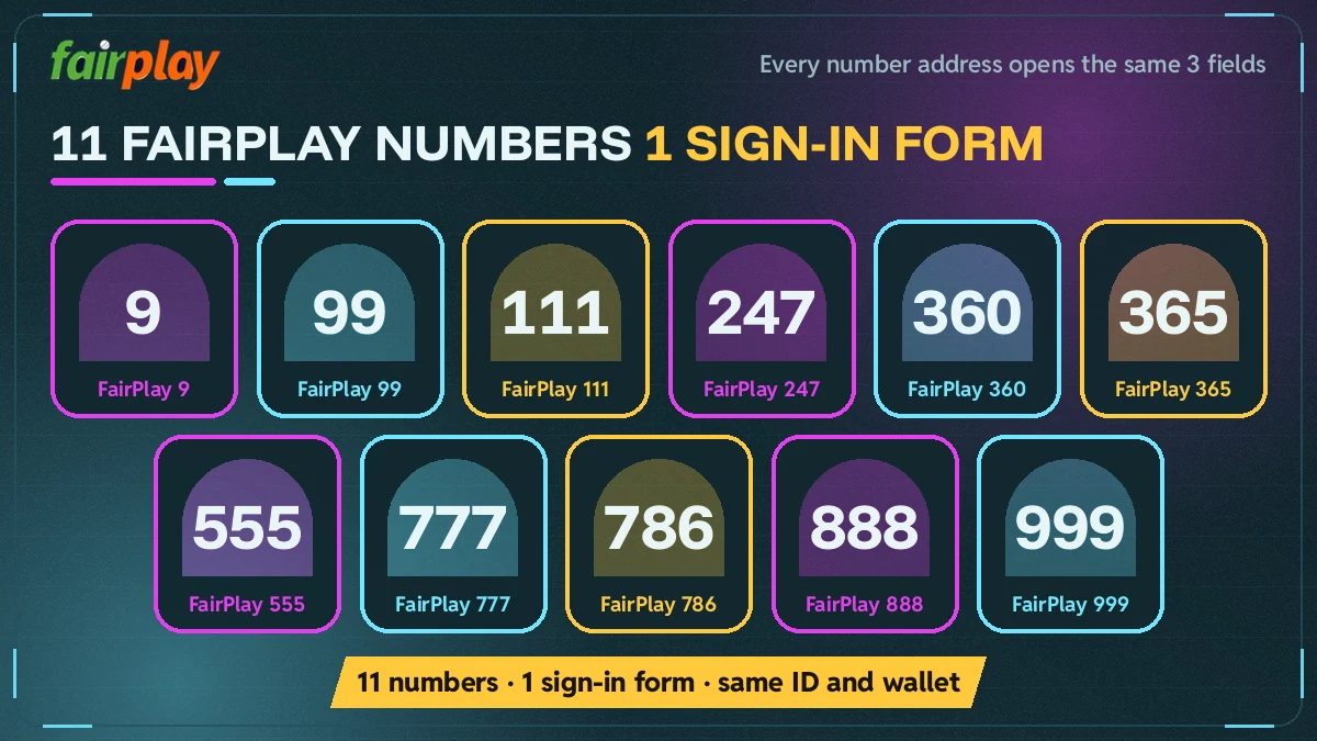 Grid of FairPlay number doors from 9 and 99 through 111 to 999