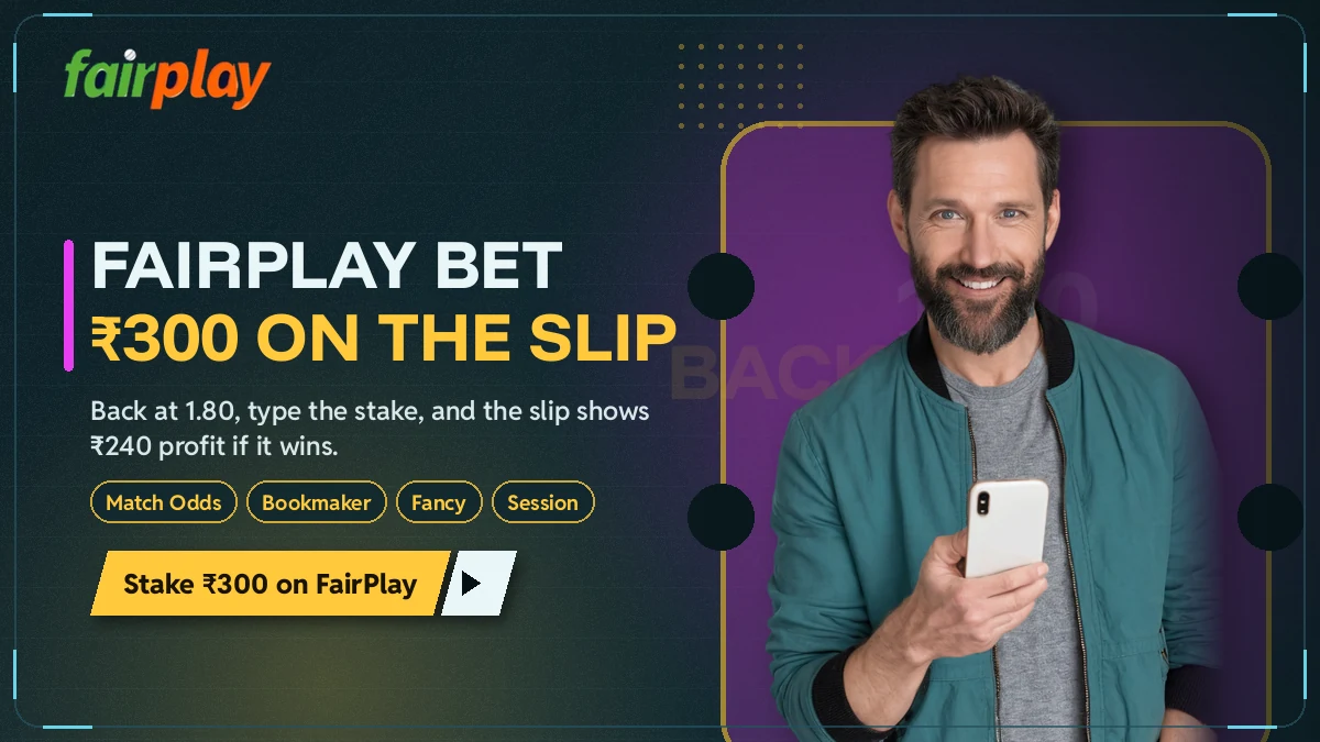 Exchange bet slip on FairPlay with a three hundred rupee stake typed into the stake box