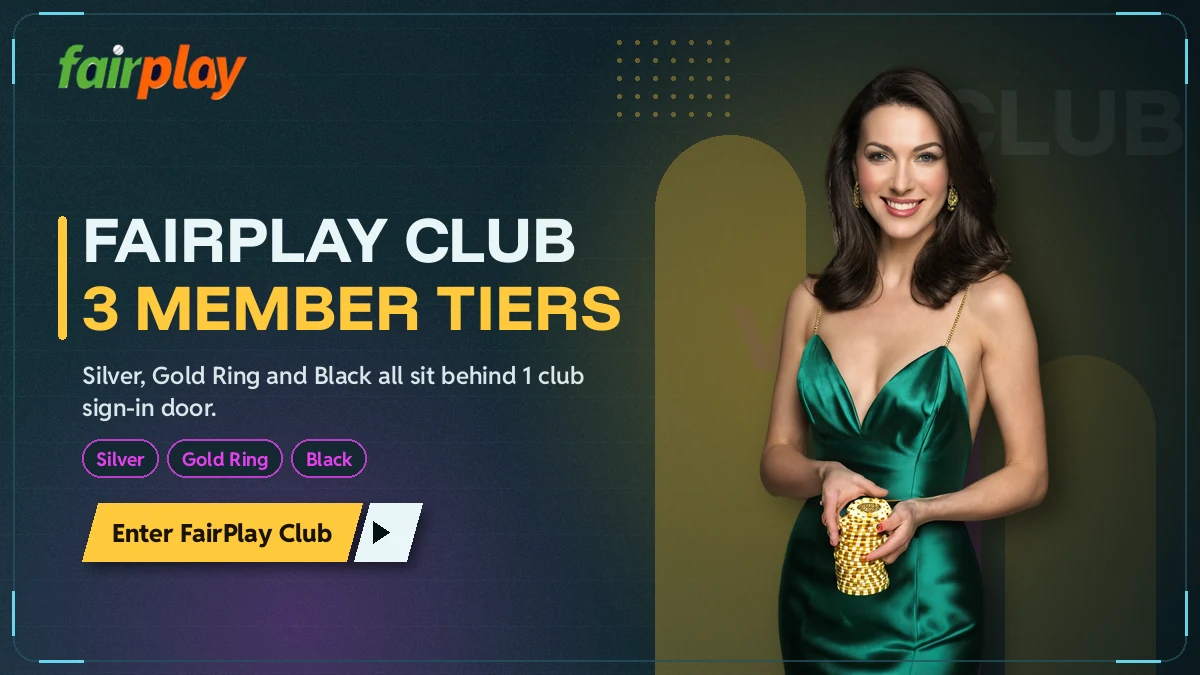 Club hostess pointing at the three FairPlay Club member tiers beside the 1 club sign-in door