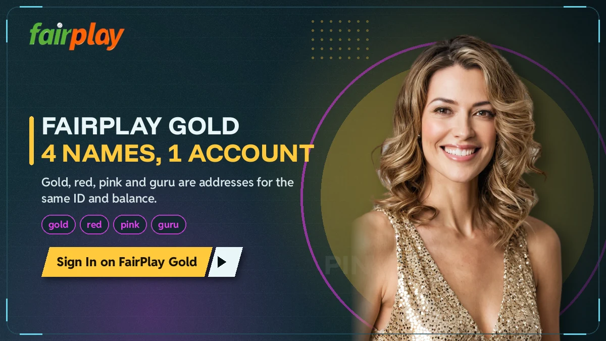 FairPlay Gold name address banner showing gold, red, pink and guru as four doors to one account