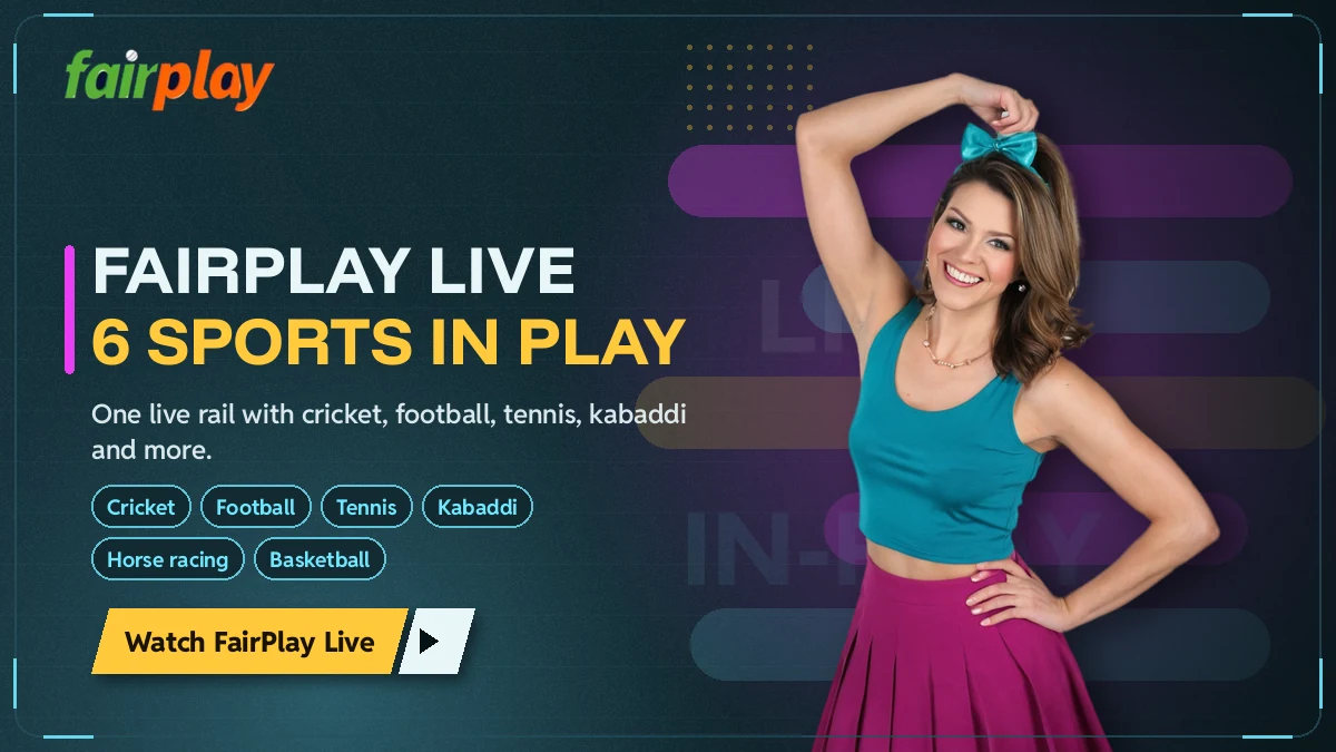 FairPlay Live in-play rail banner with six sport tabs and a dealer table beside them