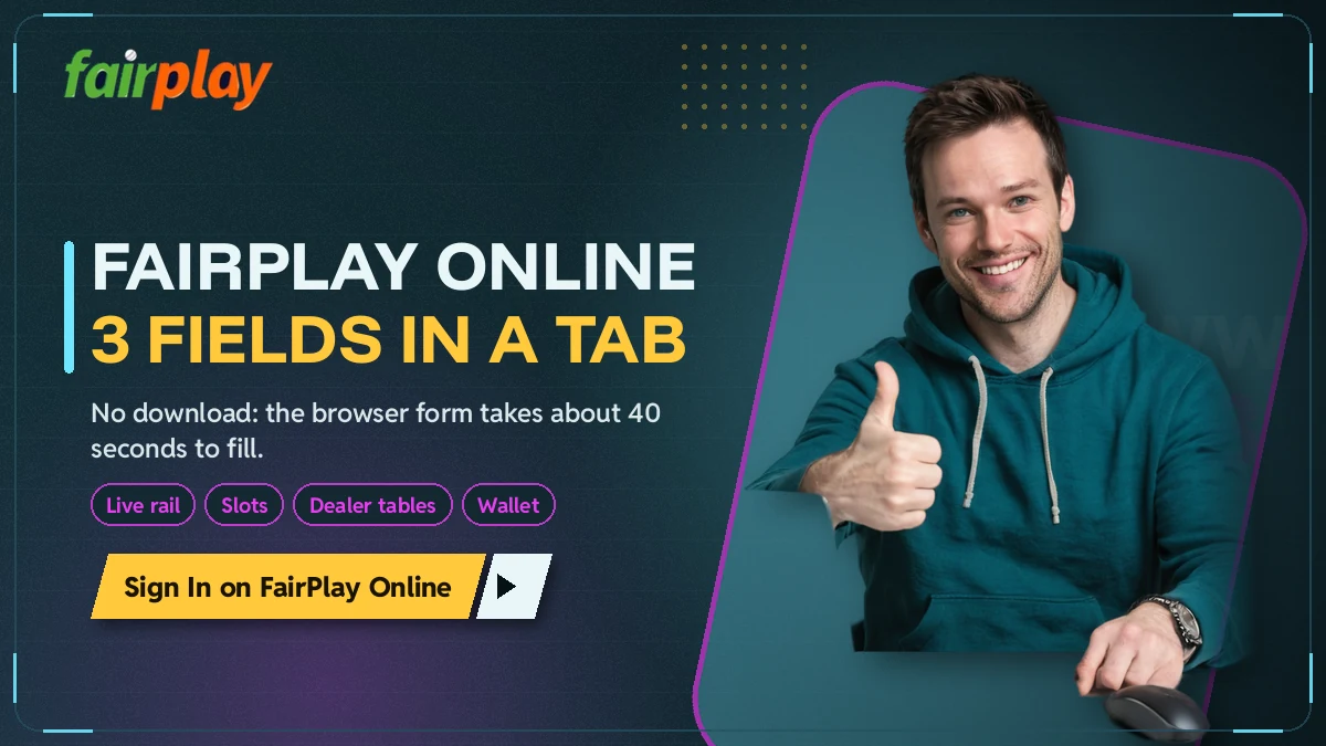 FairPlay Online open in a phone browser tab with the three sign in fields on show