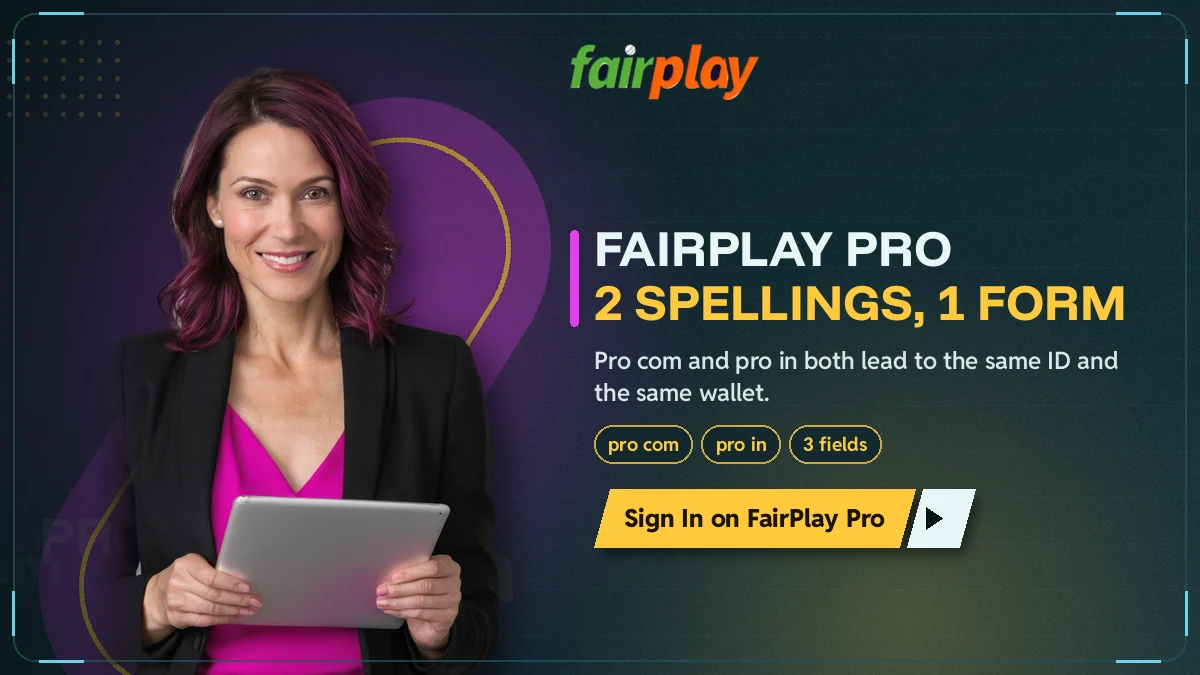 FairPlay Pro banner showing the pro com and pro in spellings leading to one sign in form